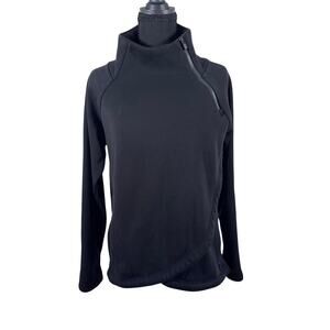 Athleta Cozy Karma Asym Pullover Black Fleece Sweatshirt Zip Funnel Neck XS